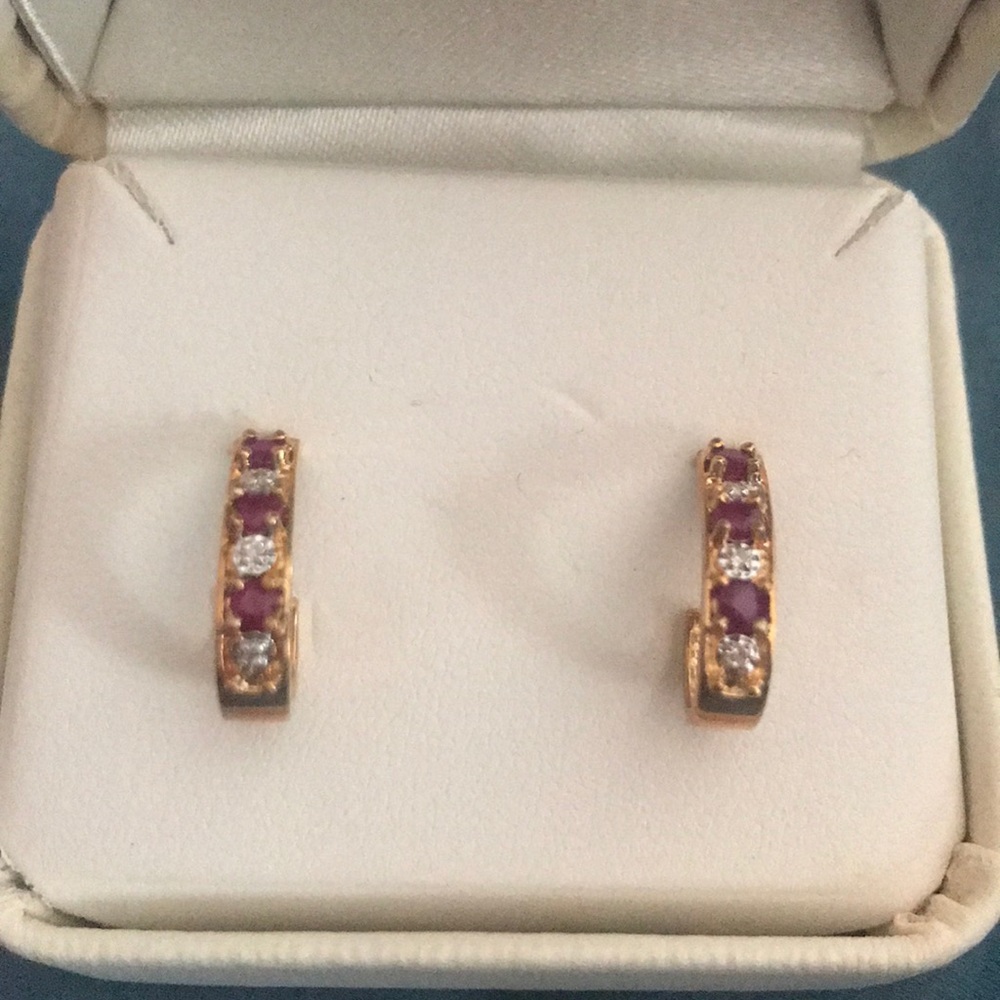 Macy’s Ruby and Diamond Gold Hoop Earring